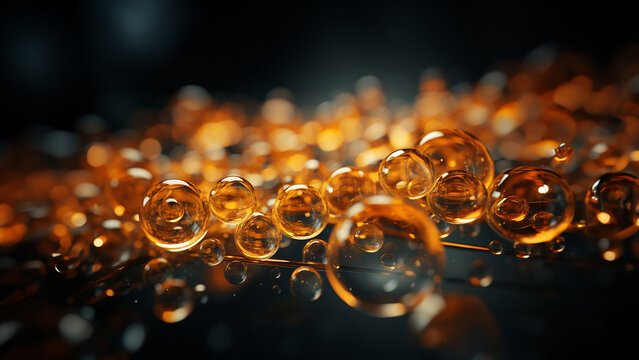 Schöne Glas Kugeln in orange als Hintergrund für Druck und Internet Design Vorlage im Querformat für Banner, ai generativ