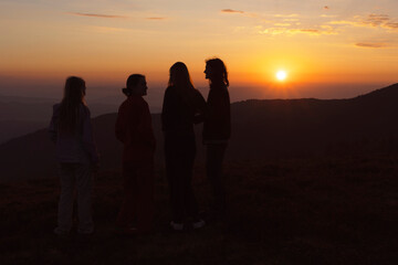 girls tourists in the mountains