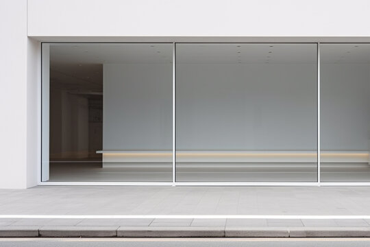 Empty shop boutique storefront for rent. Modern retail store or shop entrance with glass window. Generative AI