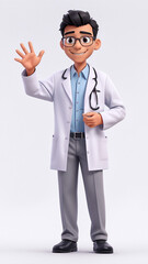 A 3D young man handsome glasses senior doctor black hair with stay cool pose