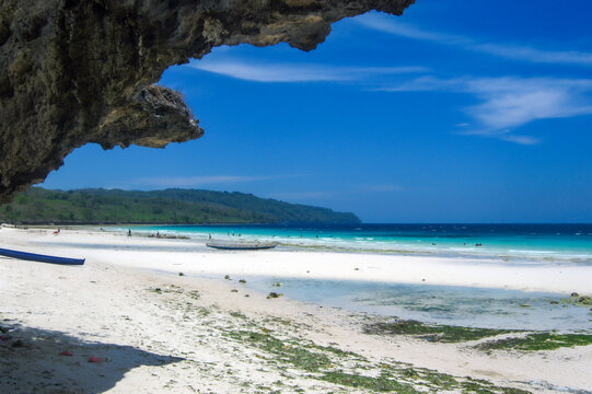 View of Nirwana Beach, Buton Island, Indonesia on a sunny day and the sea is receding