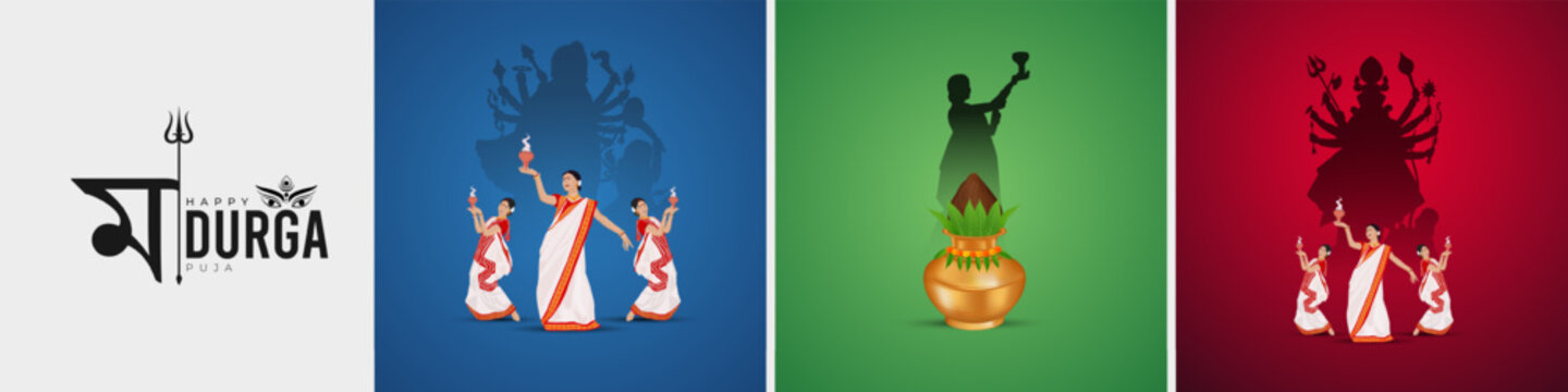 Durga Face in Happy Durga Puja, Dussehra, and Navratri Celebration Concept for Web Banner, Poster, Social Media Post, and Flyer Advertising