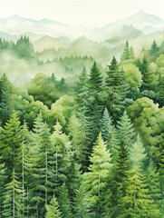 Obraz premium Mystic Canopy: A Journey Through the Fog-Enshrouded Evergreen Forest