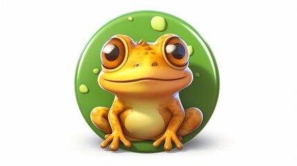 a cute little happy Frog is sitting on a circle sticke.Generative AI
