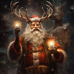 Cartoon Santa Claus with antlers The magical ones look amazing, created with original AI.