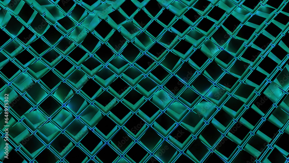 Poster virtual grid with water wave effect. action. square grid moves in waves with water sheen. abstract s