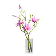 3d illustration of pink flower vase decoration in luxury space isolated transparent background