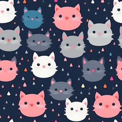Art background image, animal pattern, cute cat, beautiful pattern background, fabric pattern, Generative AI