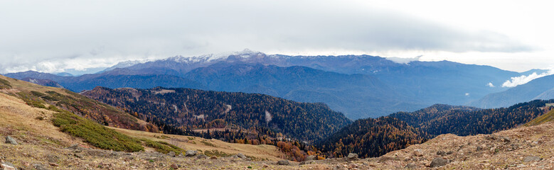 Panorama of the Caucasus Mountains in autumn