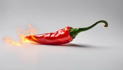 Keuken spatwand met foto red hot chili pepper on fire isolated with soft background. © Iqra