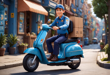 Fototapeta na wymiar Delivery man on a motor scooter with cargo boxes. Generative AI