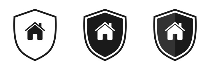 Shield with a house. Real estate insurance concept. Set of illustrations