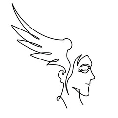 Vector continuous one line head with wings illustration