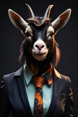 Corporate Chic: A Formal Portrait of a Female Pygmy Goat in Business Attire