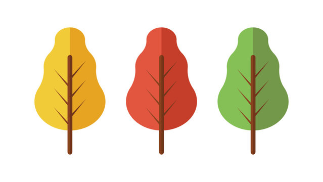 Set of trees isolated on white background, green, yellow and red trees cartoon flat icons. Vector illustration