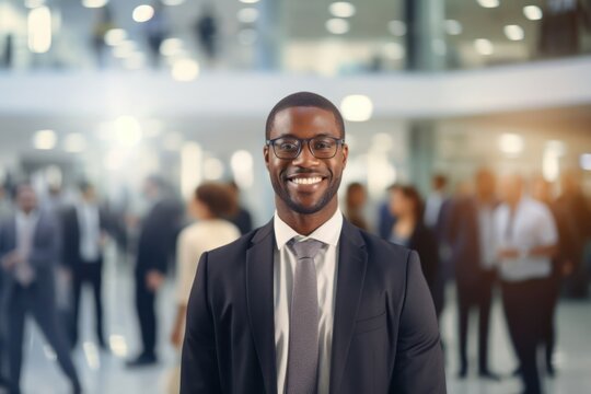 Black Man Well Dressed In Workplace Backdrop Generative AI