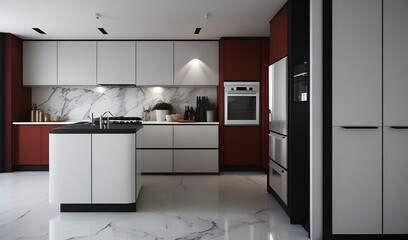 interior of modern kitchen with marble finish