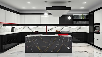 interior of modern kitchen with marble finish