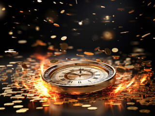 Time is money, gold coins fall around the clock