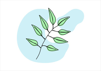 Plant one line drawing colored with pastel colors. Vector illustration.
