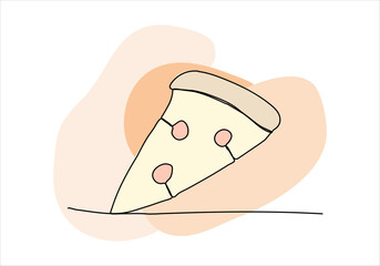 Pizza one line drawing colored with pastel colors. Vector illustration.