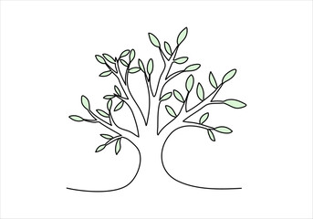 Tree one line drawing colored with pastel colors. Vector illustration.