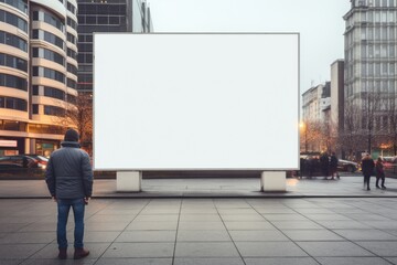 Blank Billboard mockup in Urban Setting with people