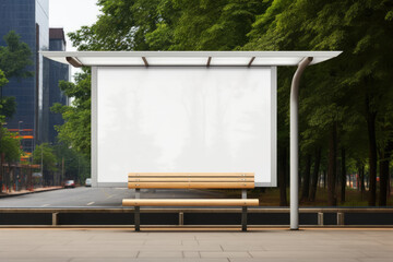 Blank billboard mockup on the bus stop with bench