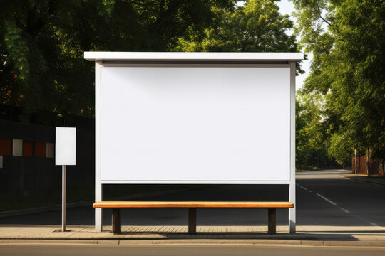 Blank Billboard Mockup On The Bus Stop With Bench