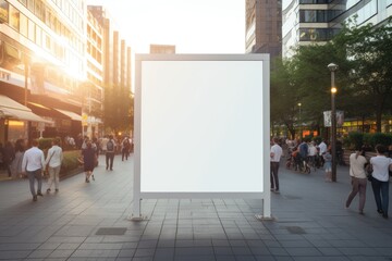 Blank mockup of vertical street poster billboard on city background