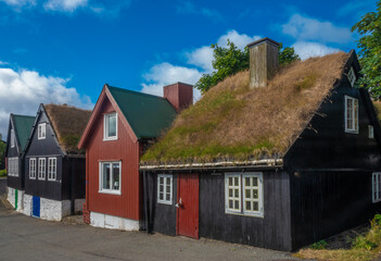 Fototapeta na wymiar Tinganes, the historical old town of Tórshavn, on Streymoy Island, the capital city of the Faroe Islands, a self-governing archipelago, part of the Kingdom of Denmark
