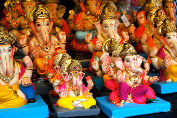 14 September 2023, Pune, Maharashtra, photograph of Lord ganapati Idol, Ganesha or Ganapati for sale at a shop on the event of Ganesh festival in India.