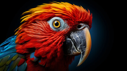 Parrot on a dark background, front view