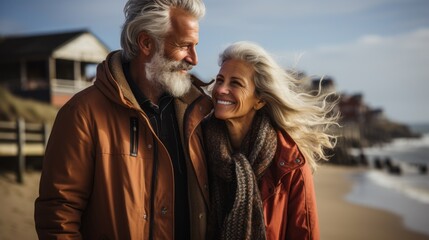 Obraz premium an adult couple enjoying a vacation by the sea