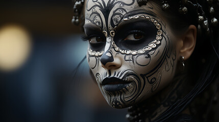 Halloween costume - face painting - carnival - close up - beautiful - mysterious - spooky 