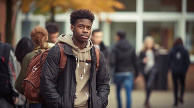 A black young male refugee has arrived in a new country, receives help and knowledge in a training center. Adaptation to a new place, assistance to refugees. Immigrant