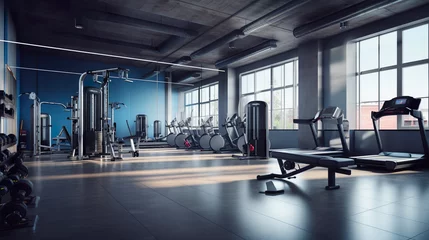 Photo sur Plexiglas Fitness Fitness equipment in a contemporary gym within a fitness center, devoid of people