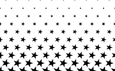 Seamless halftone vector background. Filled with black stars . Short fade out.