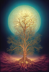 Beautiful tree of life, mythological sacred tree, spiritual healing life concept.