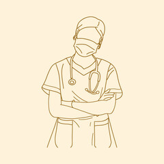 Fototapeta na wymiar Couple of Doctors Line Art illustration outline
