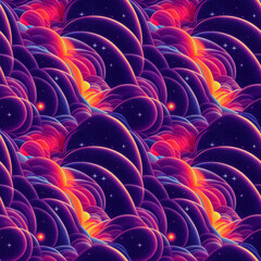 Obraz premium Psychedelic trippy retro cosmic seamless pattern. Vintage abstract futuristic background.