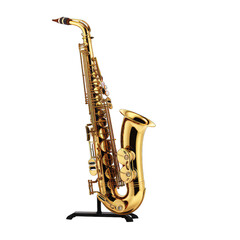 Fototapeta na wymiar Gleaming Saxophone on Jazz Club Stage Isolated on White