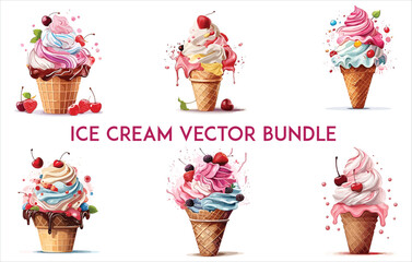Ice cream vector bundle, Ice Cream Set Whippy Ice Cream Cones,