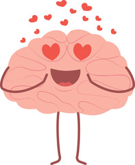 Vector character in flat style. 
Brain in love. Central nervous system organ vector illustration.