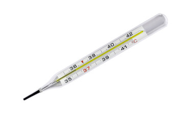 Glass medical thermometer isolated on white background