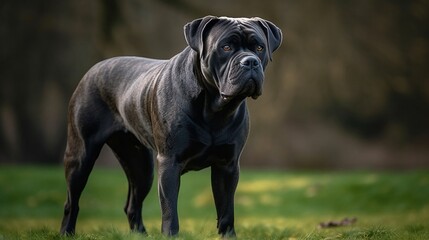 playful cane corso dog in the park, in a yard, on grass - obrazy, fototapety, plakaty