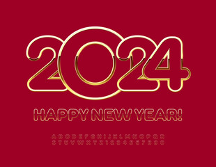 Vector stylish Greeting Card Happy New Year 2024! Trendy Elite Font. Elegant Alphabet Letters and Numbers set