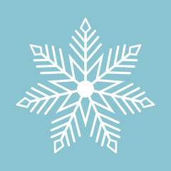 White snowflake on a blue background for winter design. Christmas New Year cards. Frozen silhouette of a snowflake. Vector EPS 10.