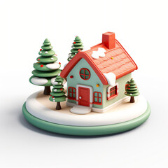 3d  little cute and cozy Christmas house with decorations