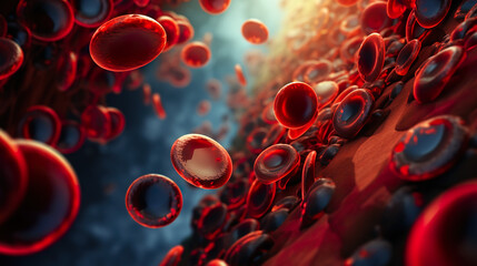 Blood cells flowing through an artery - obrazy, fototapety, plakaty
